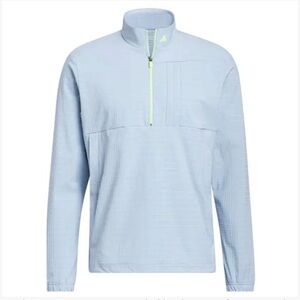 Men's Adidas Ultimate 365 Tour WIND.RDY Half Zip Golf Pullover Light Blue Neon L